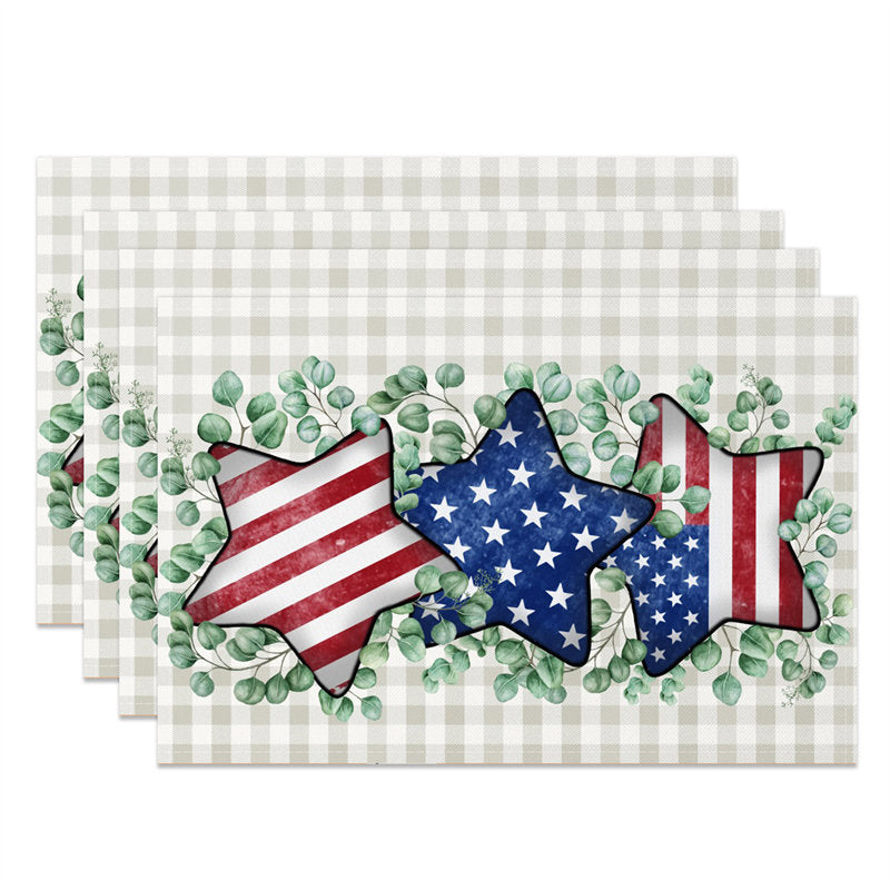 Aperturee - Star Plaid Leaf Independence Day Set Of 4 Placemats