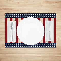 Aperturee - White Red Stripe Blue Star Dining Set Of 4 Placemats