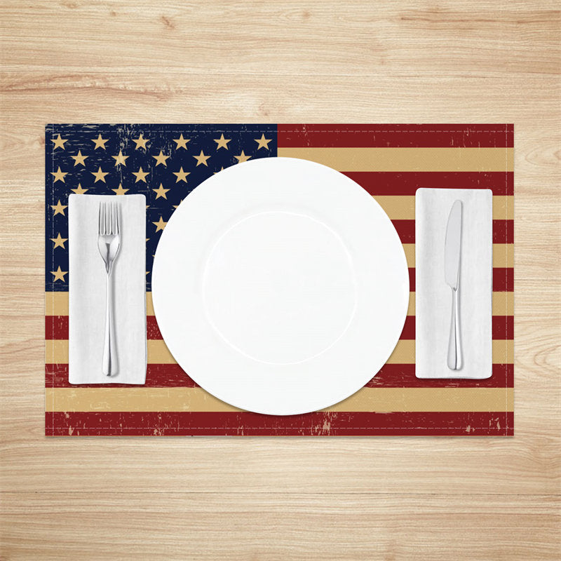 Aperturee - Floral Old Flag Independence Day Set Of 4 Placemats