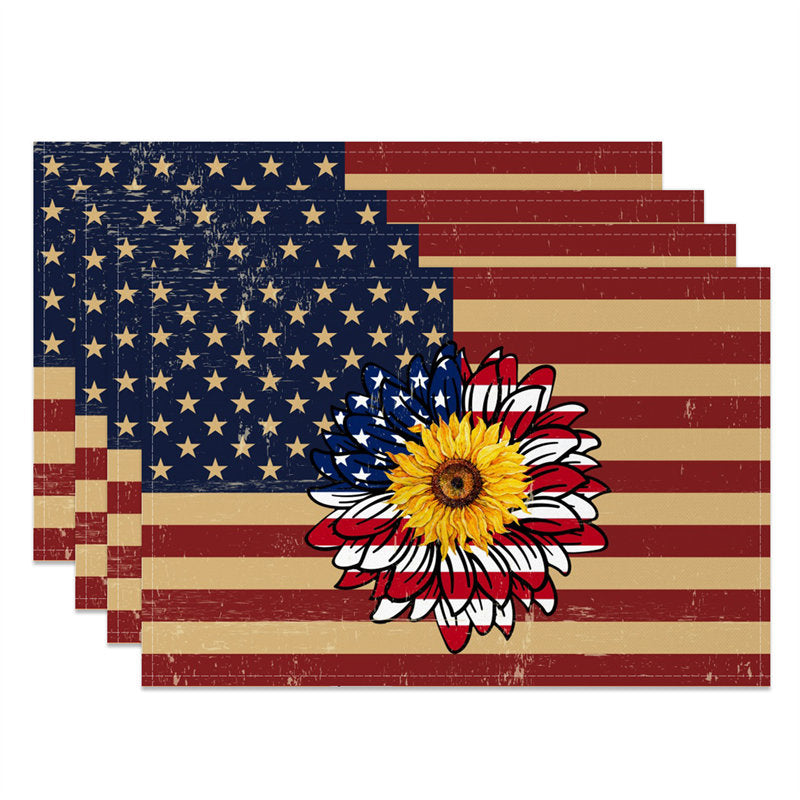 Aperturee - Floral Old Flag Independence Day Set Of 4 Placemats