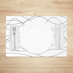 Aperturee - Artistic Black White Wavy Lines Set Of 4 Placemats