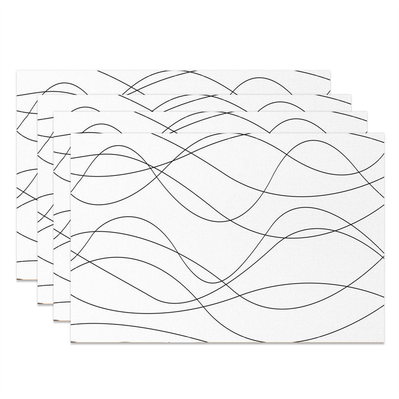 Aperturee - Artistic Black White Wavy Lines Set Of 4 Placemats