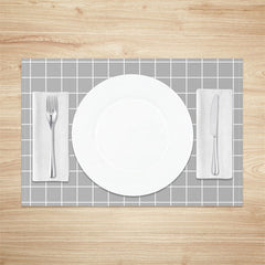 Aperturee - Grey White Checkred Plaid Dinner Set Of 4 Placemats