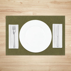 Aperturee - Linen Solid Army Green Modern Set Of 4 Placemats