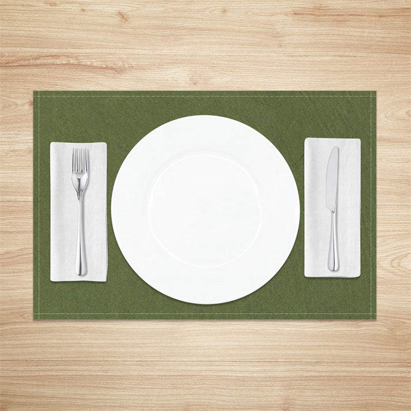 Aperturee - Olive Green Solid Color Simple Set Of 4 Placemats