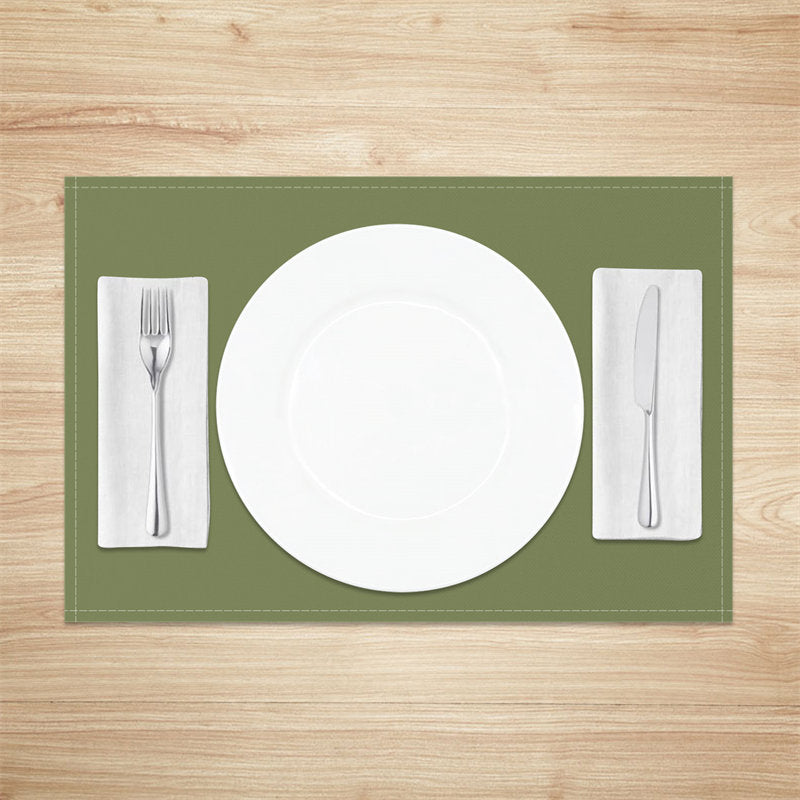 Aperturee - Olive Green Solid Color Dining Set Of 4 Placemats