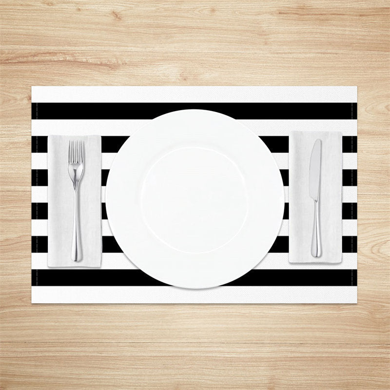 Aperturee - Black And White Stripe Dining Set Of 4 Placemats