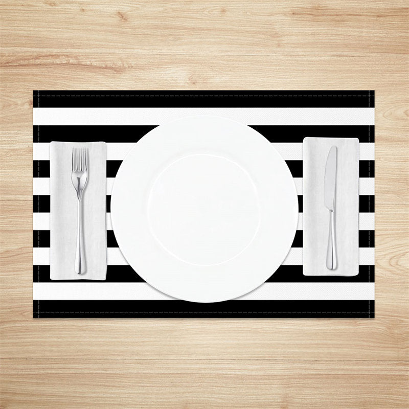 Aperturee - Black And White Stripe Simple Set Of 4 Placemats