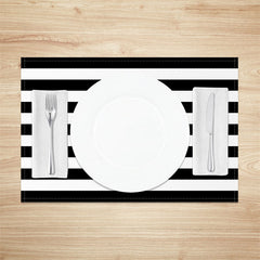 Aperturee - Black And White Stripe Simple Set Of 4 Placemats