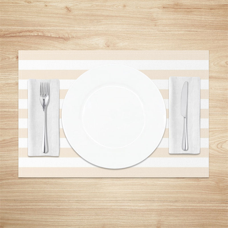 Aperturee - White And Beige Stripe Fabric Set Of 4 Placemats