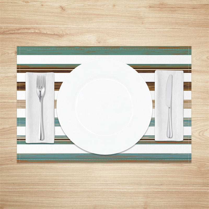 Aperturee - Green Brown Wood Texture Stripe Set Of 4 Placemats