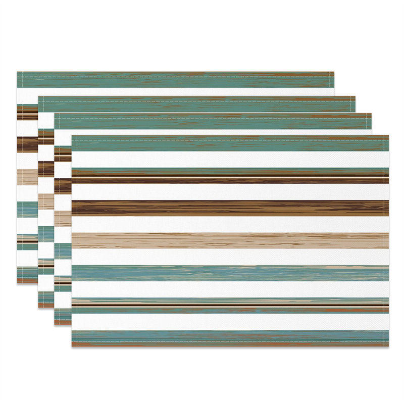 Aperturee - Green Brown Wood Texture Stripe Set Of 4 Placemats