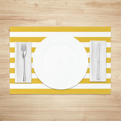 Aperturee - Mustard Yellow And White Stripe Set Of 4 Placemats