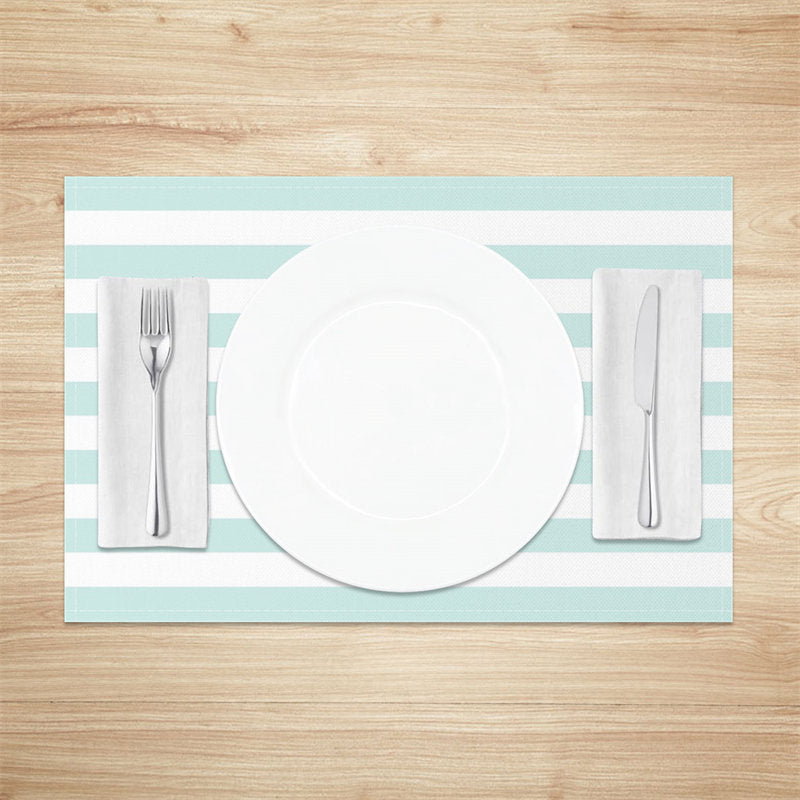 Aperturee - Cyan And White Stripe Dining Set Of 4 Placemats