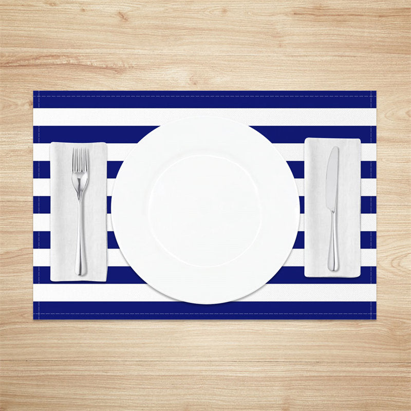 Aperturee - Navy Blue And White Stripe Fabric Set Of 4 Placemats