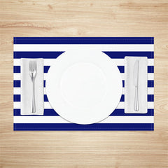 Aperturee - Navy Blue And White Stripe Fabric Set Of 4 Placemats