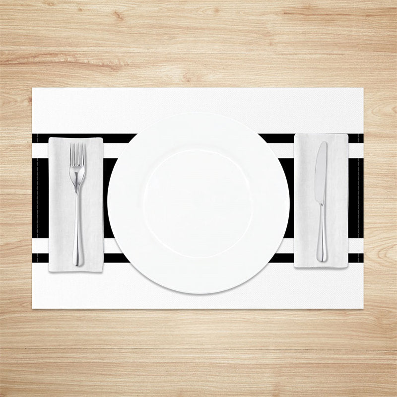 Aperturee - Varying Widths Black White Stripe Set Of 4 Placemats