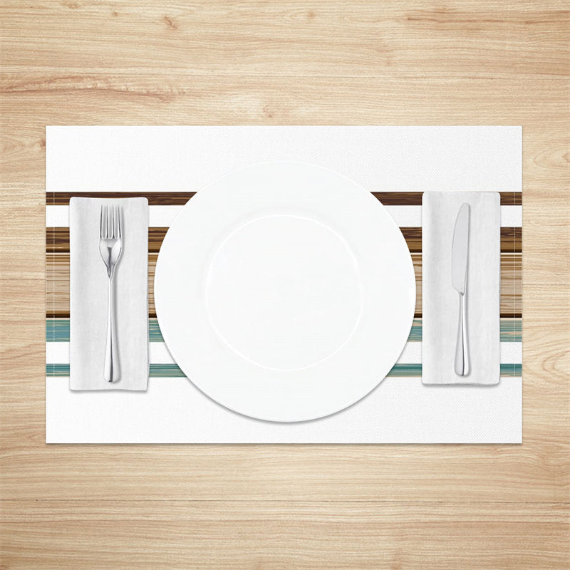 Aperturee - Blue Brown Wooden Texture White Set Of 4 Placemats