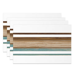 Aperturee - Blue Brown Wooden Texture White Set Of 4 Placemats