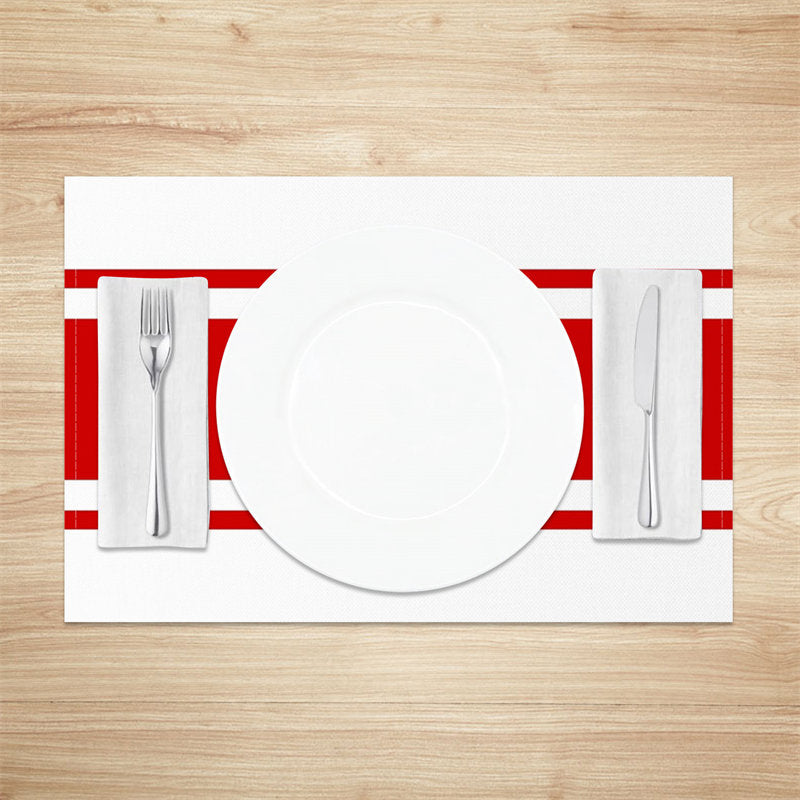 Aperturee - Bright Red Line Deco White Dinner Set Of 4 Placemats