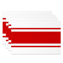 Aperturee - Bright Red Line Deco White Dinner Set Of 4 Placemats