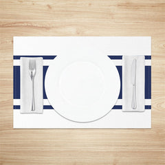 Aperturee - Denim Blue White Line Set Of 4 Placemats For Dinner