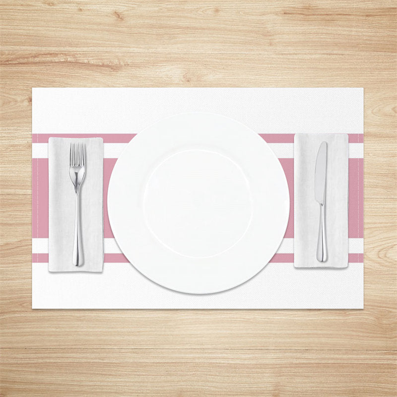 Aperturee - Lovely Pink White Lines Rectangle Set Of 4 Placemats