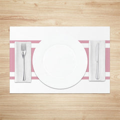 Aperturee - Lovely Pink White Lines Rectangle Set Of 4 Placemats