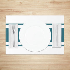 Aperturee - Dark Cyan Line Deco White Dinner Set Of 4 Placemats