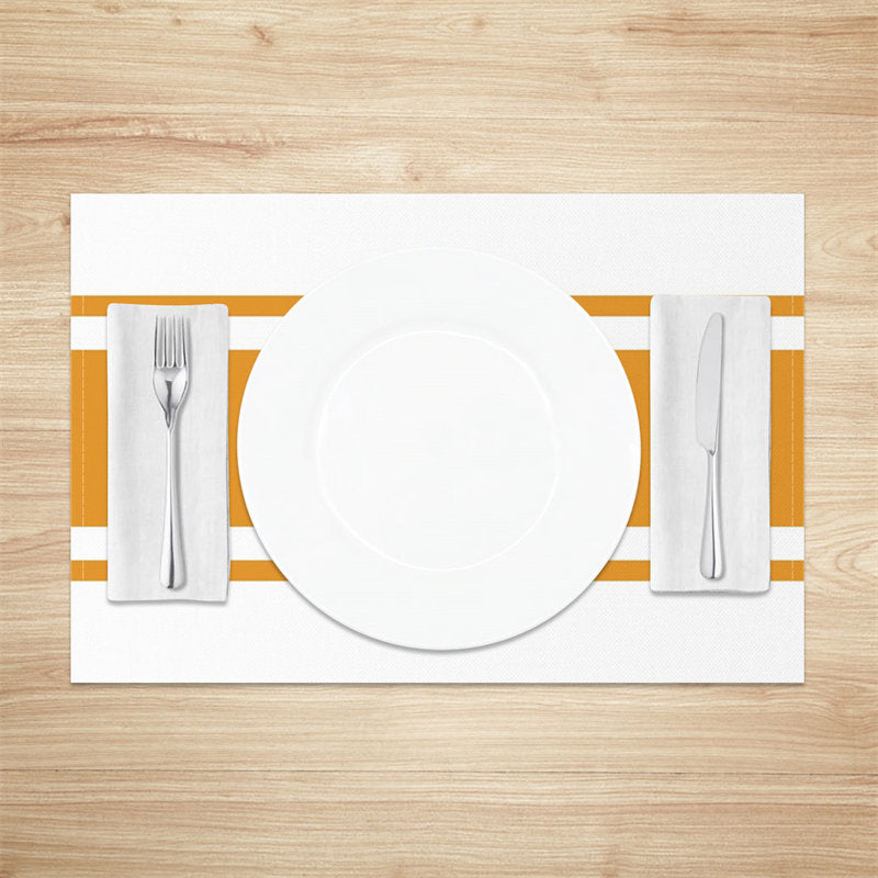 Aperturee - Orange White Simple Lines Dinner Set Of 4 Placemats