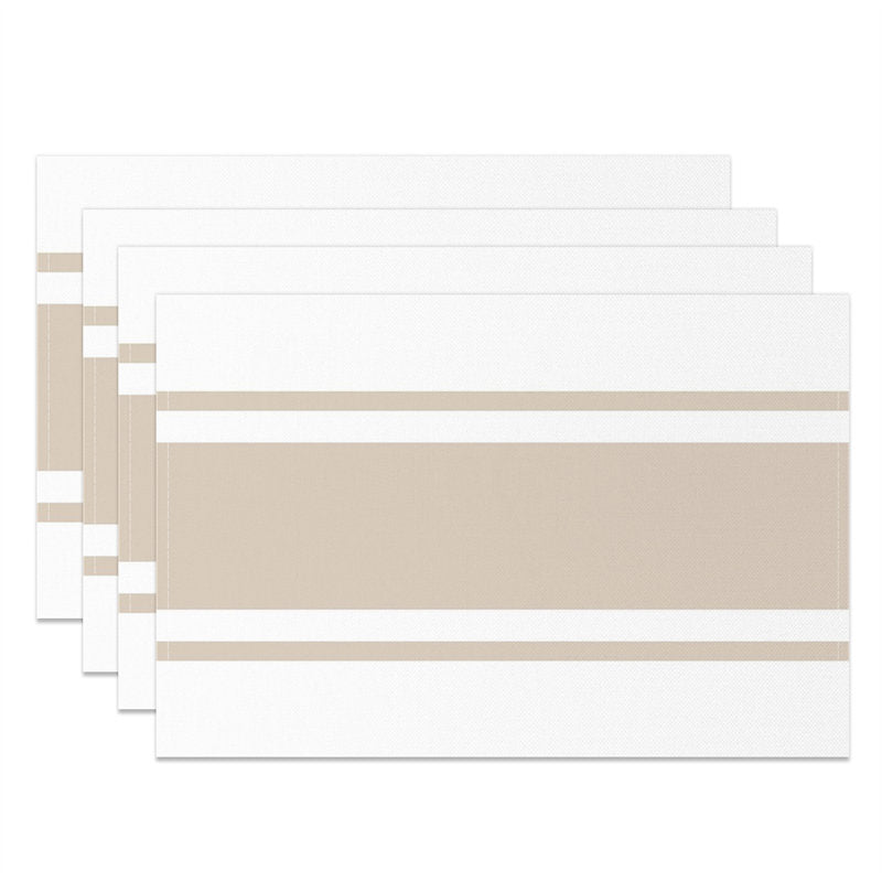 Aperturee - Khaki Lines Rectangle Set Of 4 Placemats For Dinner