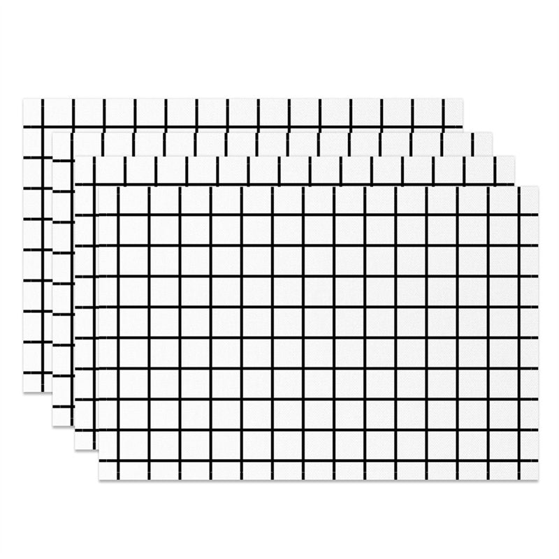 Aperturee - Simple White Black Plaid Modern Set Of 4 Placemats