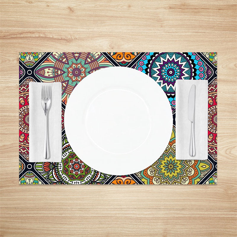 Aperturee - Colorful Mysterious Tribal Plaid Set Of 4 Placemats