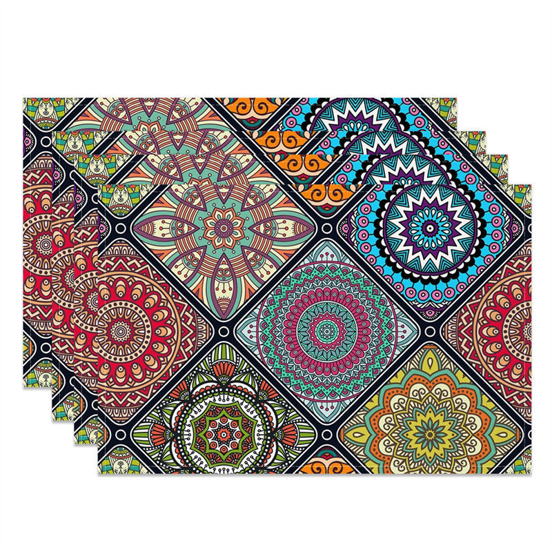 Aperturee - Colorful Mysterious Tribal Plaid Set Of 4 Placemats