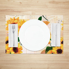 Aperturee - Sunflowers Leaves Vintage Dining Set Of 4 Placemats