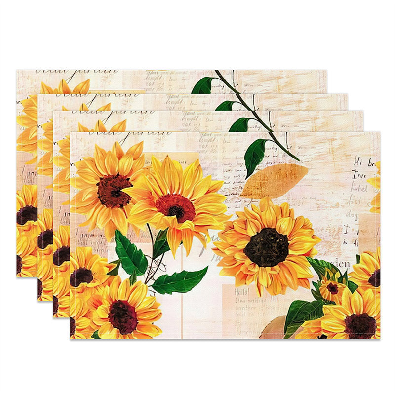 Aperturee - Sunflowers Leaves Vintage Dining Set Of 4 Placemats