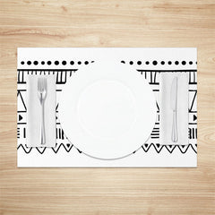 Aperturee - Black White Lines Dots Pattern Set Of 4 Placemats