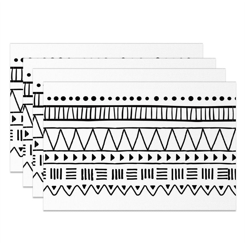 Aperturee - Black White Lines Dots Pattern Set Of 4 Placemats