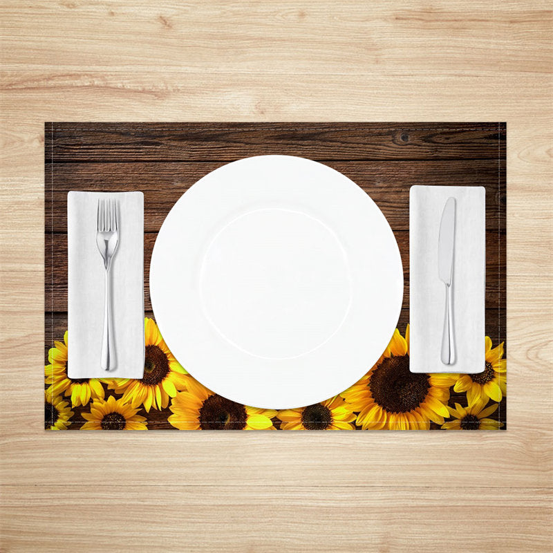 Aperturee - Wood Wall Sunflowers Retro Dining Set Of 4 Placemats