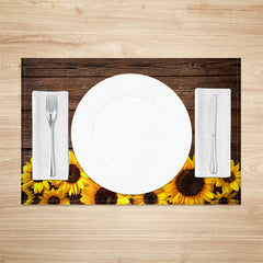 Aperturee - Wood Wall Sunflowers Retro Dining Set Of 4 Placemats