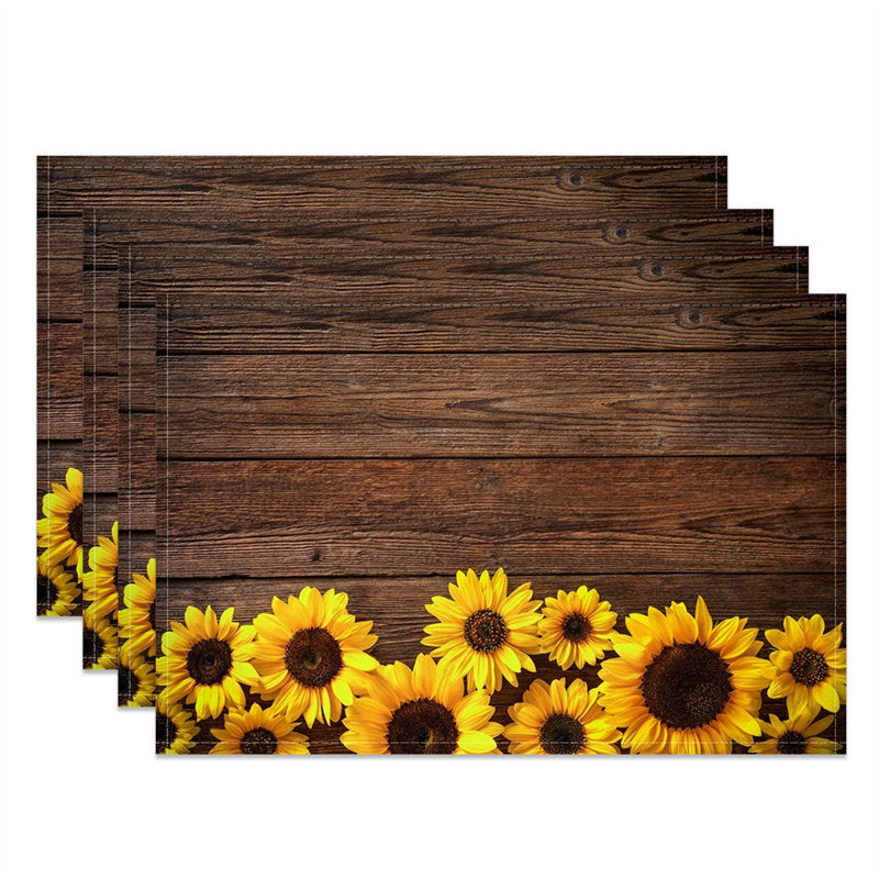 Aperturee - Wood Wall Sunflowers Retro Dining Set Of 4 Placemats