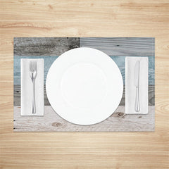 Aperturee - Grey Blue Wooden Textured Wall Set Of 4 Placemats