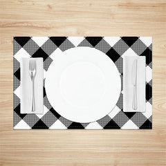 Aperturee - Black White Rhombus Plaid Dining Set Of 4 Placemats