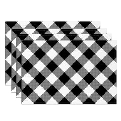 Aperturee - Black White Rhombus Plaid Dining Set Of 4 Placemats