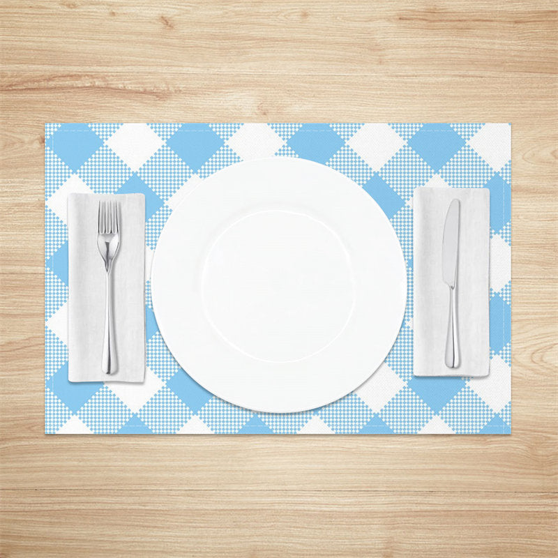 Aperturee - Blue White Rhombus Plaid Dining Set Of 4 Placemats