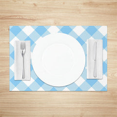 Aperturee - Blue White Rhombus Plaid Dining Set Of 4 Placemats