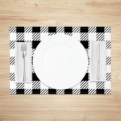 Aperturee - Black White Checkred Plaid Lines Set Of 4 Placemats