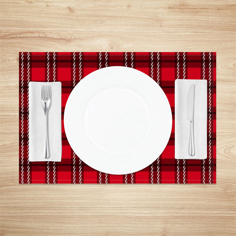 Aperturee - Red Checkred Plaid Lines Vintage Set Of 4 Placemats