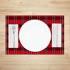 Aperturee - Red Checkred Plaid Lines Vintage Set Of 4 Placemats