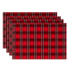 Aperturee - Red Checkred Plaid Lines Vintage Set Of 4 Placemats